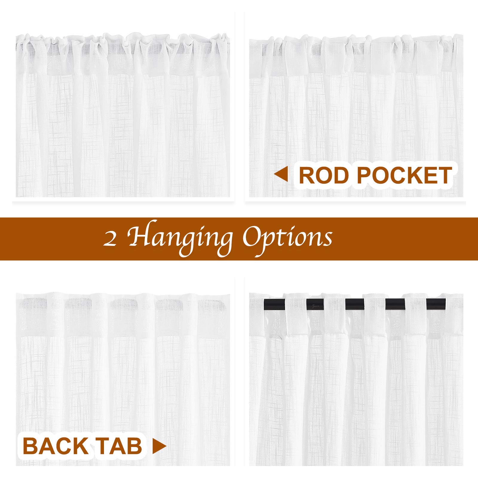 NICETOWN White 80 Semi-Sheer Faux Linen Doorway Curtains, Rod Pocket & Back Tab, 34W x 80L, 2 Panels for Bedroom/Living Room