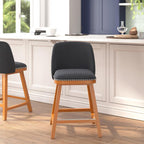 Flash Furniture Julia Set of 2 Transitional Counter Stools - Charcoal Faux Linen Upholstery - Silver Nailhead Trim - 24 Inch - Walnut Finish Wood Frames