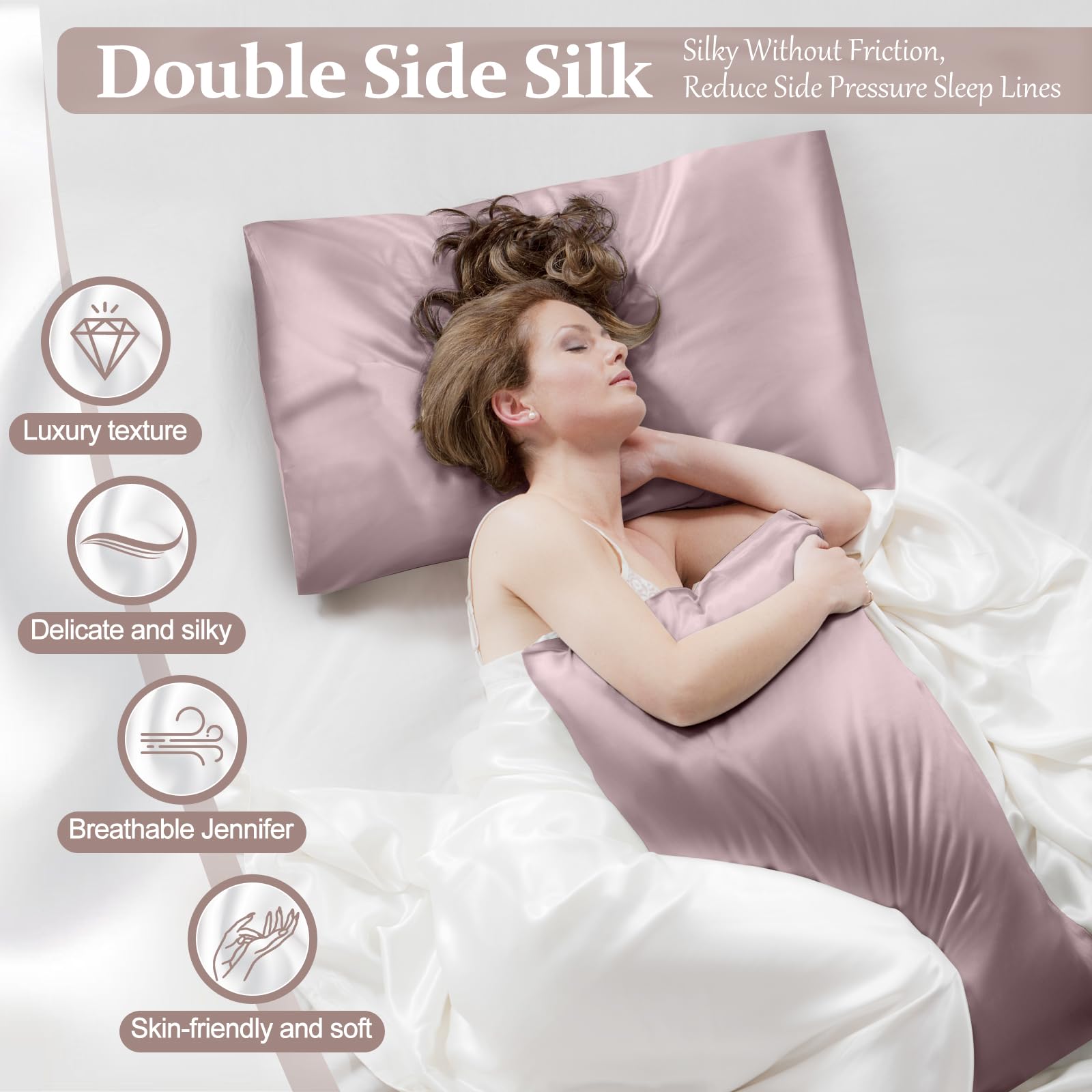 2 Pack 100% Pure Silk Pillowcase For Hair And Skin, Both Sides Mulberry Silk Pillowcases With Hidden Zipper, Cooling Pillowcase