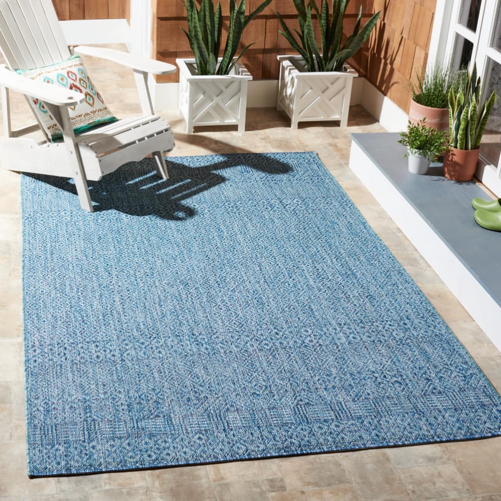 Safavieh Courtyard Collection 4' X 5'7' Aqua/Navy Cy8235 Indoor/-Outdoor Waterproof Easy-Cleaning Patio Backyard Mudroom Area-Rug