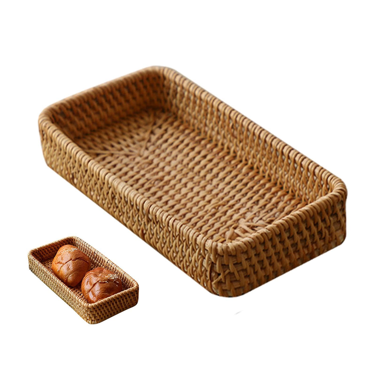 Small Wicker Tray, Rattan Tray Basket for Remotes, Keys, 8.27x4.33x1.57in