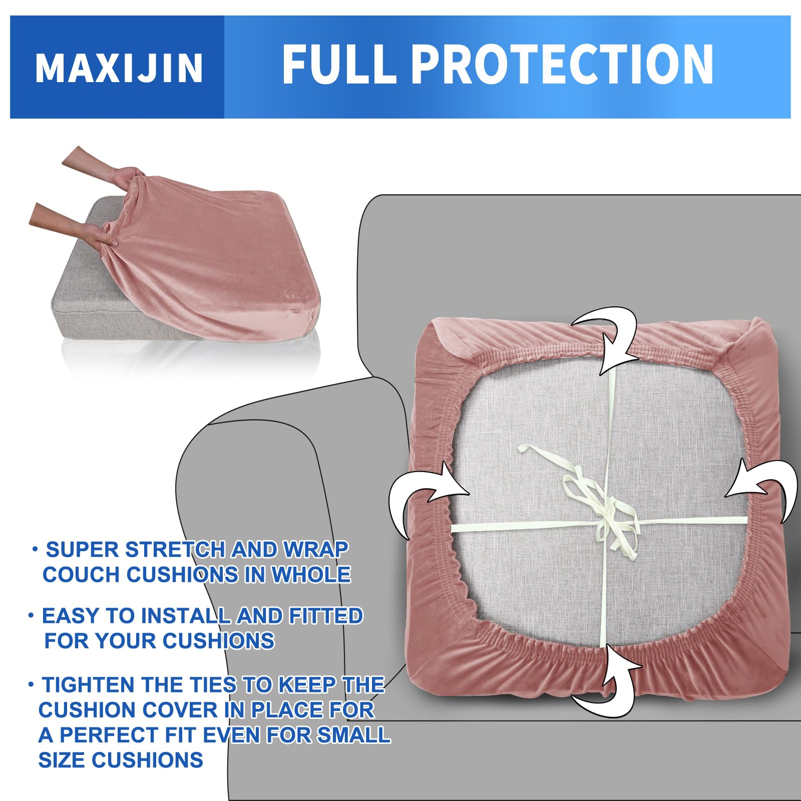 Maxijin Velvet Stretch Cushion Covers Couch Cushion Slipcovers Loveseat Sofa Cushion Covers For Individual Cushions With Elastic