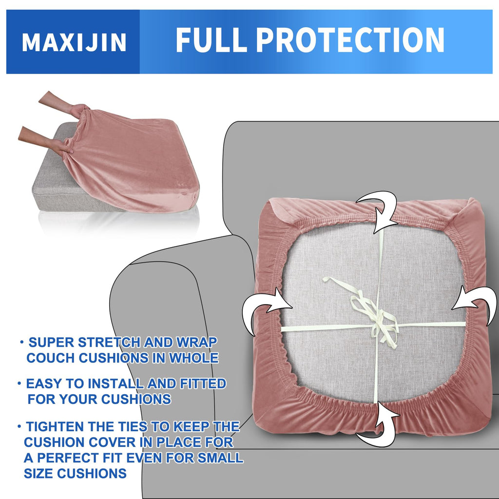 Maxijin Velvet Stretch Cushion Covers Couch Cushion Slipcovers Loveseat Sofa Cushion Covers For Individual Cushions With Elastic