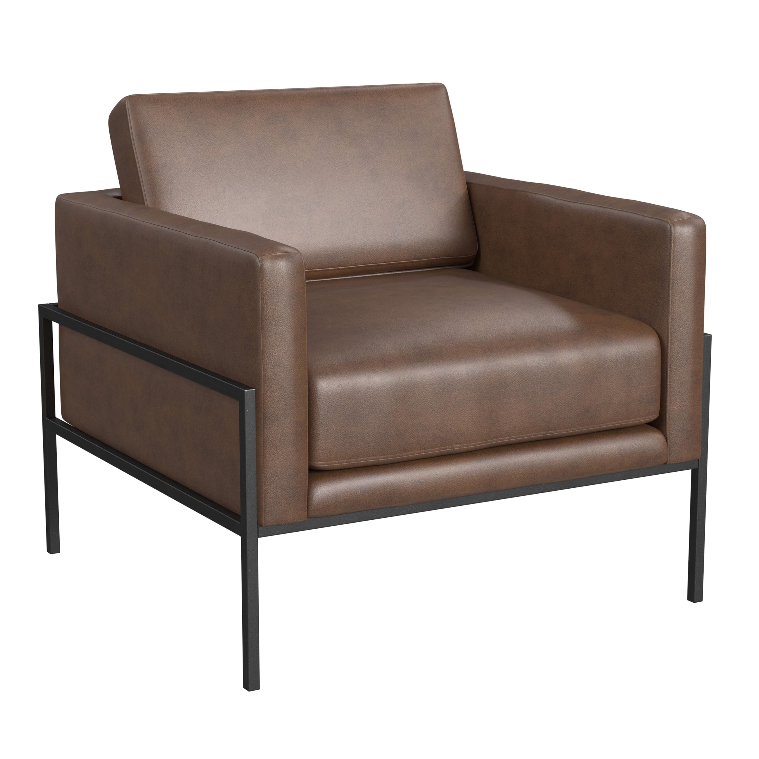 Homepop Modern Metal Frame Accent Chair Home D  Cor|Accent Chairs For Living Room & Bedroom - Brown Faux Leather