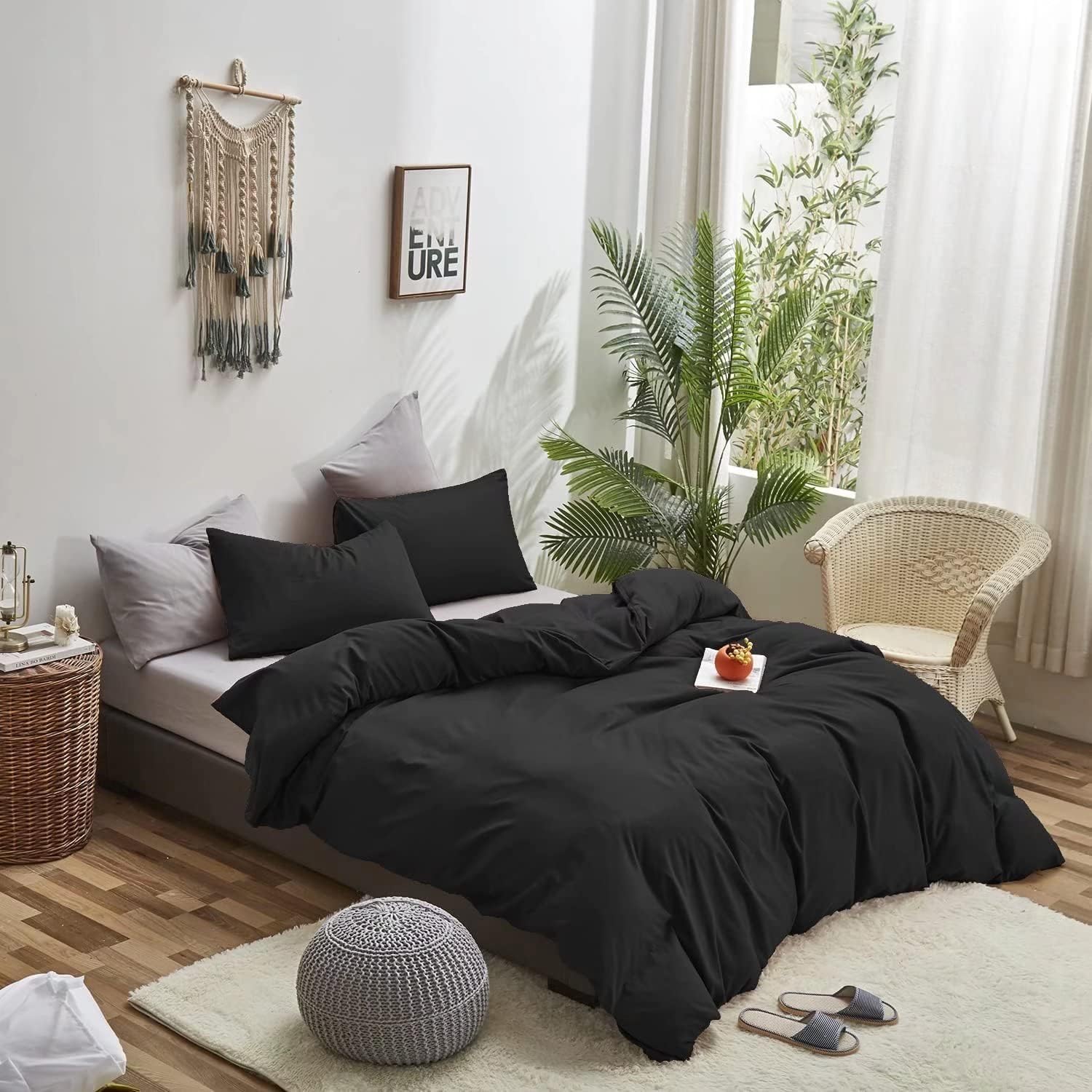 Houseri Black California King Comforter Set All Black Bedding Cal King Comforter Set Solid Black Cali King Comforter Simple Styl