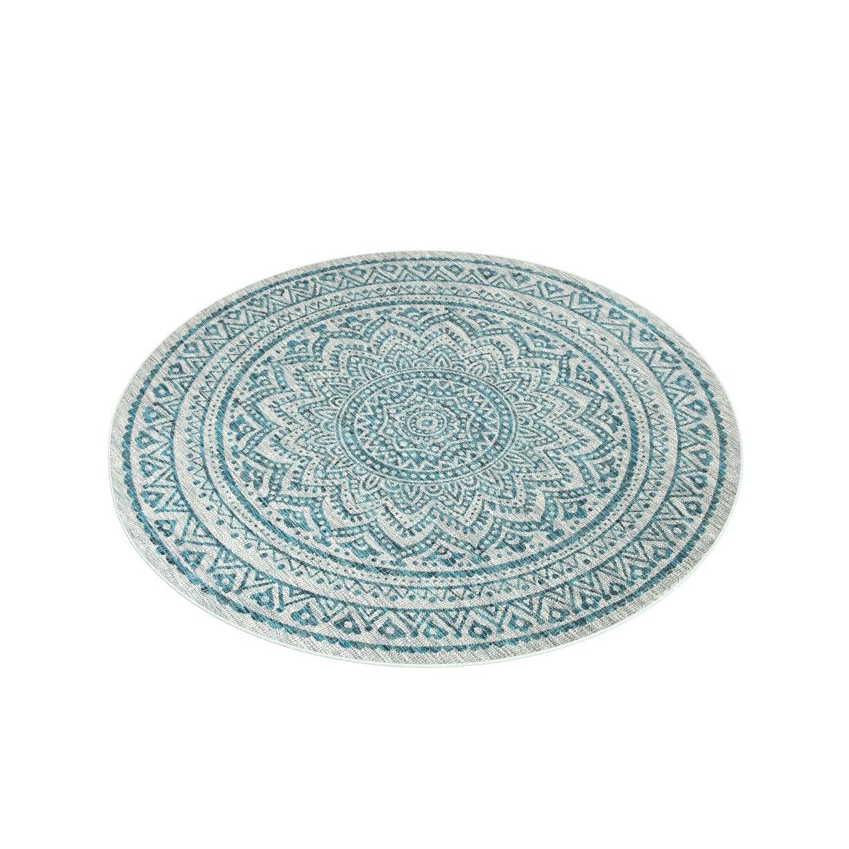 Safavieh Courtyard Collection 4' Round Grey / Teal Cy8734 Indoor/ Outdoor Patio Backyard Mudroom Area Rug