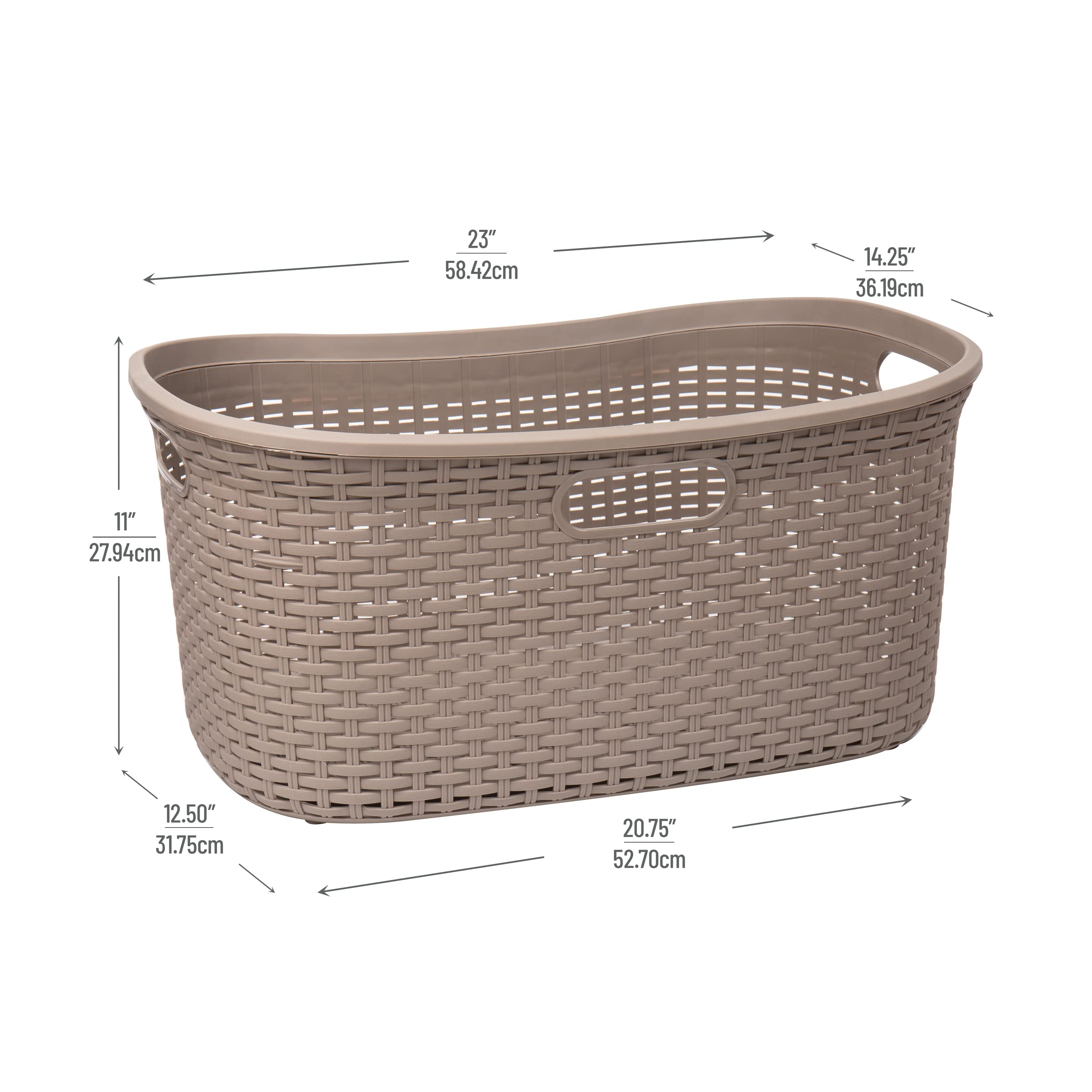 Mind Reader 40L Laundry Basket, Clothes Hamper, Wicker Design, Plastic, 23''L X 14.5''W X 11''H, Set Of 2, Tan