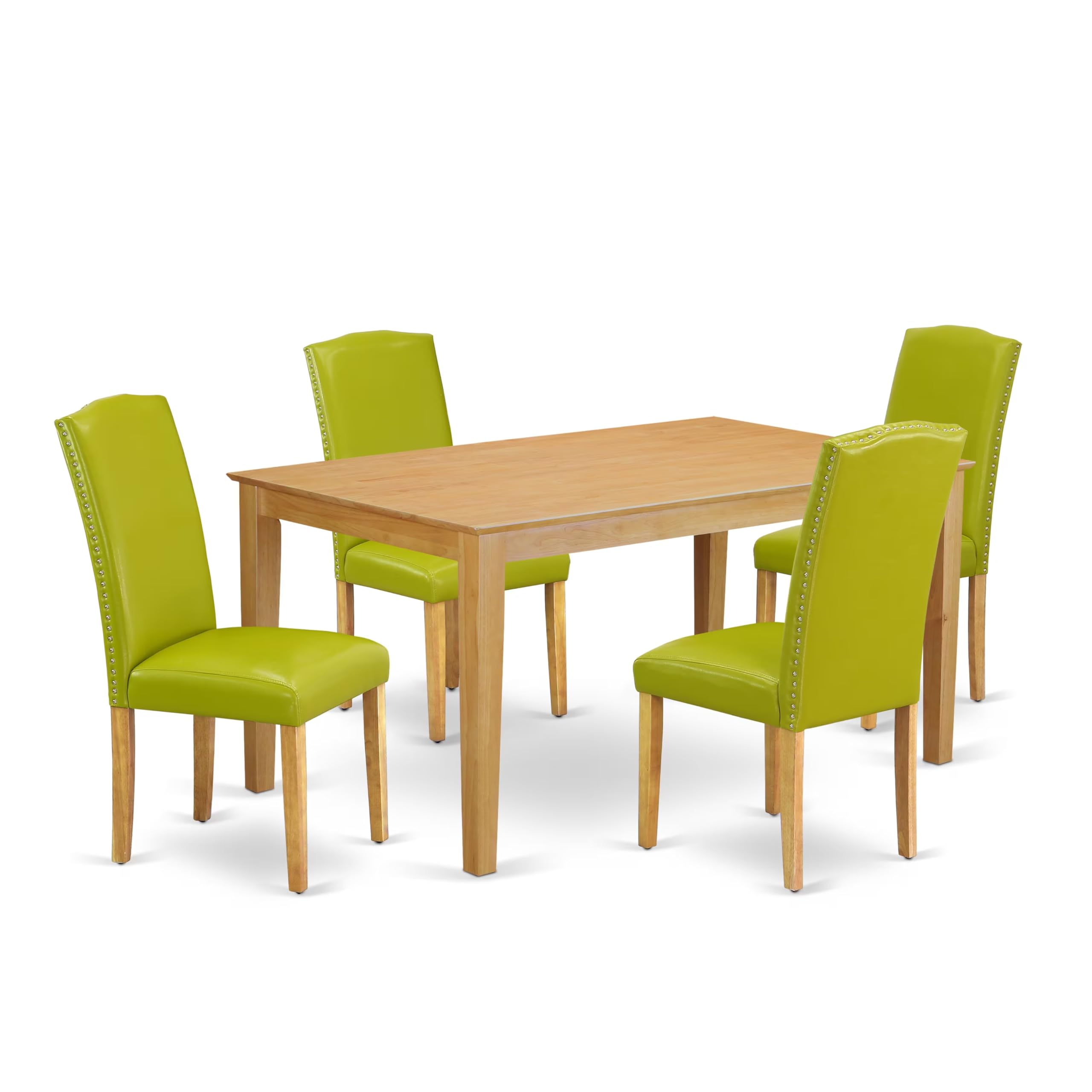 East West Furniture Caen5-Oak-51 5 Piece Dining Room Furniture Set Includes A Rectangle Dining Table And 4 Autumn Green Faux Leather Upholstered Chairs, 36X60 Inch, Oak