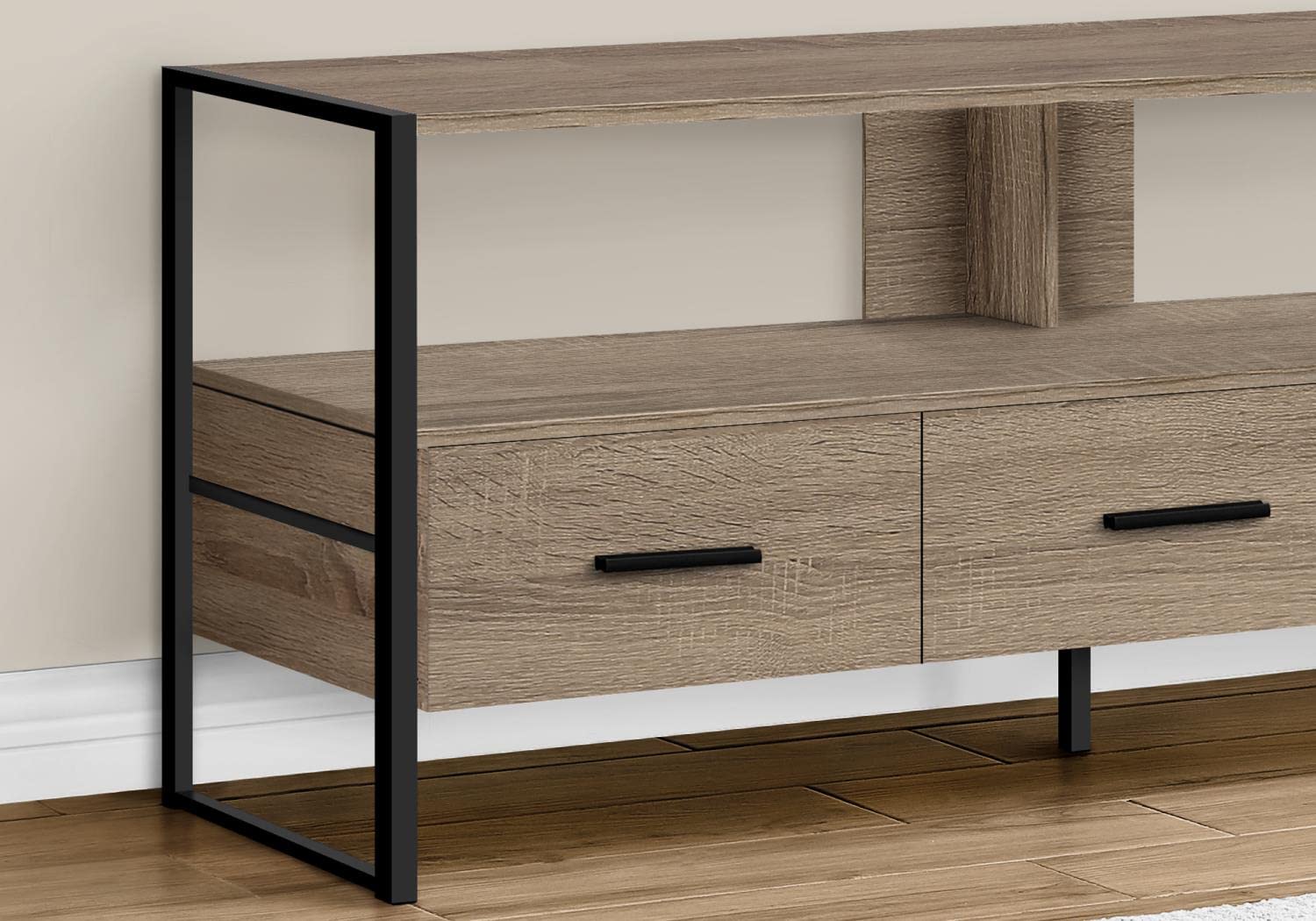 Monarch Specialties I 2618 Tv Stand, 48 Inch, Console, Media Entertainment Center, Storage Drawers, Living Room, Bedroom, Laminate, Metal, Brown, Black