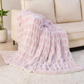 Warm Fuzzy Faux Fur Blanket, Elastic Striped Fleece Throw Blanket For Couch Sofa Bed Living Room, Light Pink Double-Sided Furry