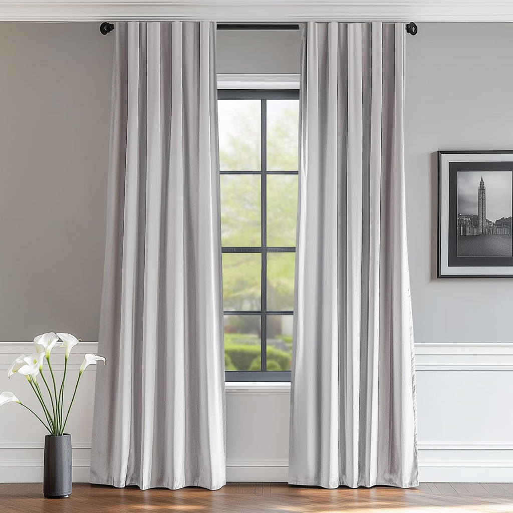 Lazzzy Light Gray Velvet Curtains Thermal Insulated Curtains 90 Inch Long Room Darkening Window Drapes For Bedroom Living Room Super Soft Luxury Window Treatment 2 Panels Rod Pocket