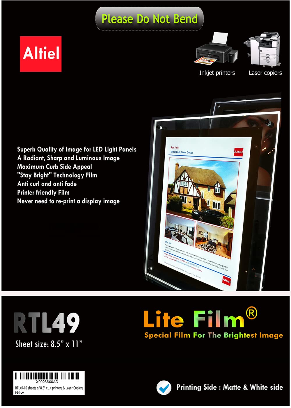 Rtl49-10 Sheets Of 8.5' X 11' - Translucent Backlit Film Sheet/Backlight Film For All Inkjet Printers & Laser Copiers, Special