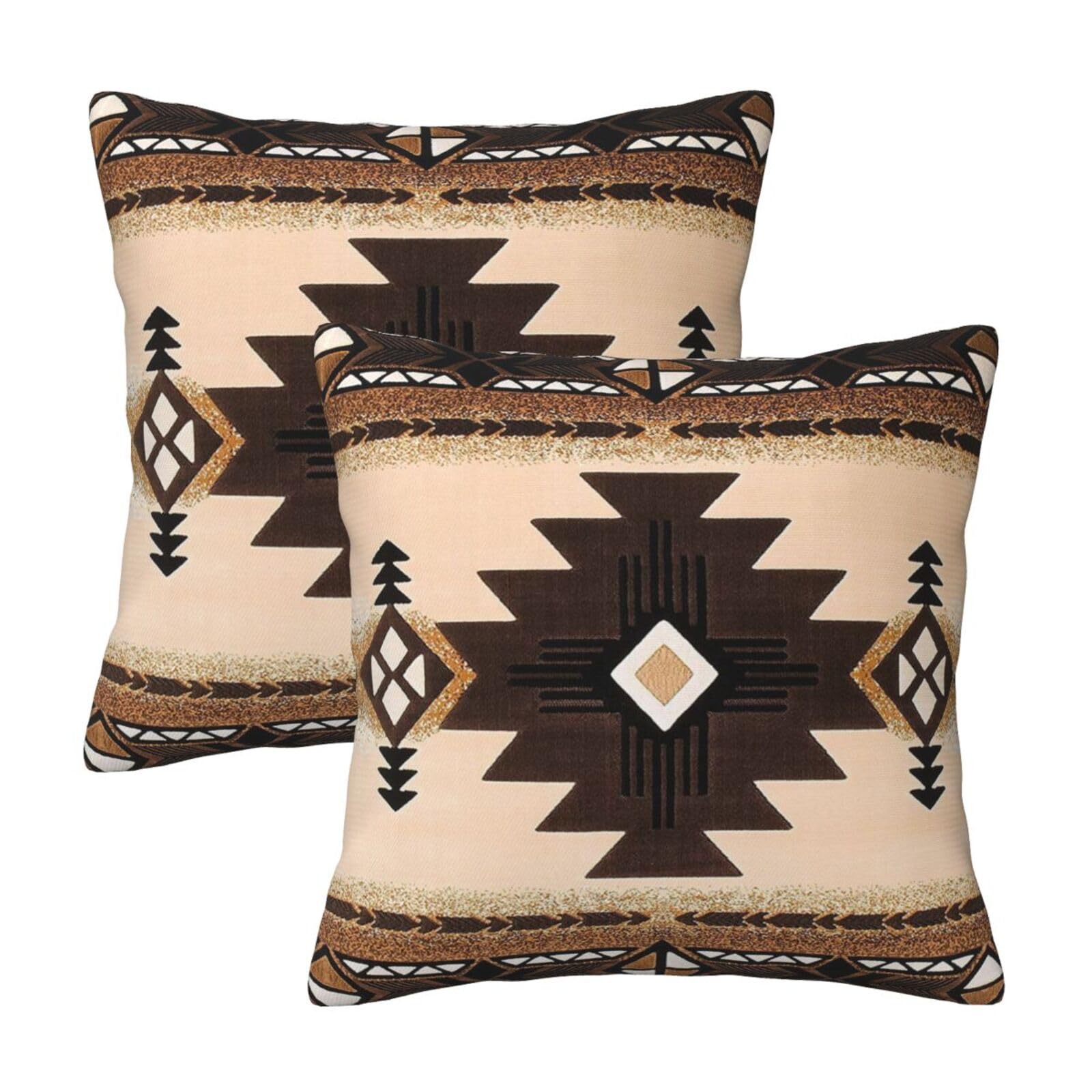 Western Southwest Aztec Pillow Covers 18X18 Set Of 2, Native American Brown Throw Pillow Covers Outdoor Decorative Pillow Case F