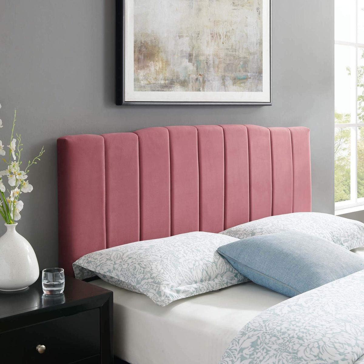 Modway Camilla Channel Tufted Performance Velvet King/California King Headboard In Dusty Rose