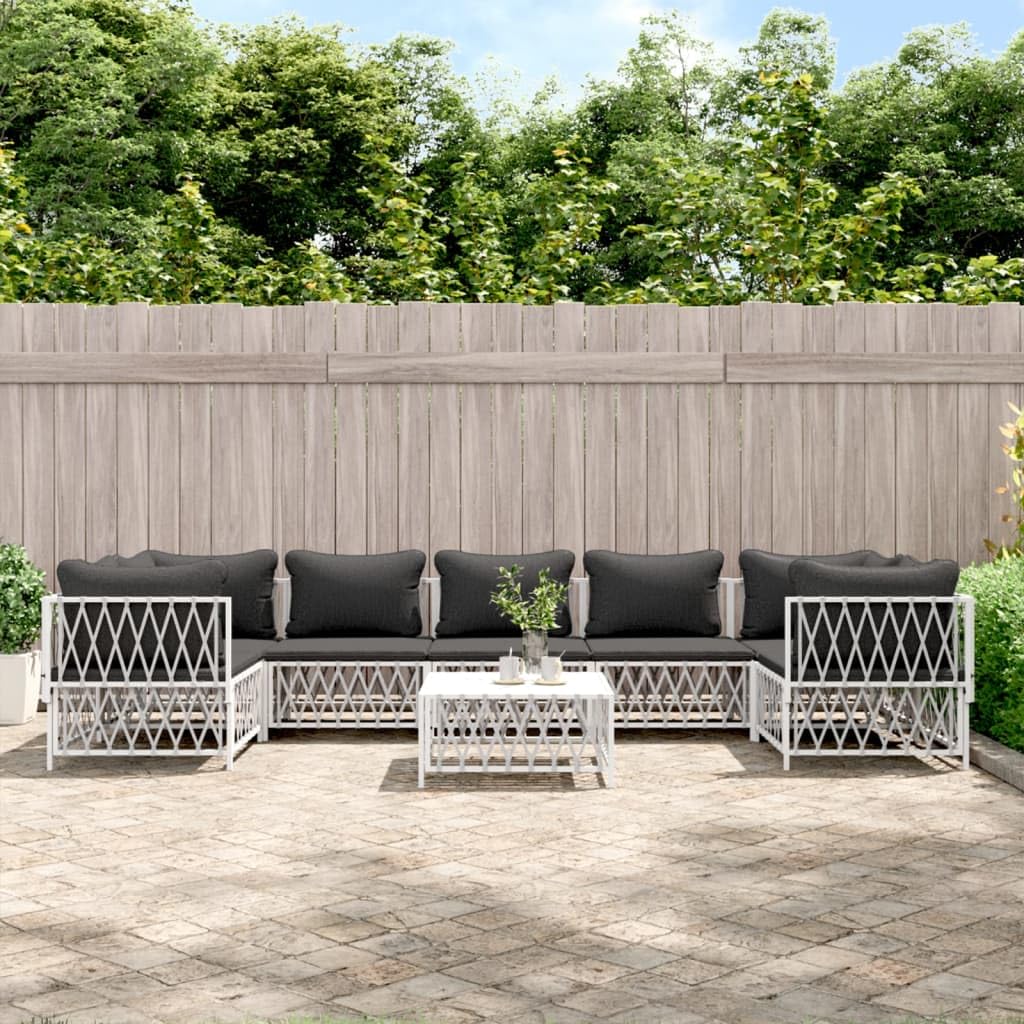 vidaXL 8 Piece Patio Lounge Set with Cushions White Steel
