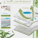 Grt Queen Mattress Protector Waterproof, Rayon From Bamboo, Cooling Quilted Fitted Mattress Pad, Noiseless Waterproof Mattress C