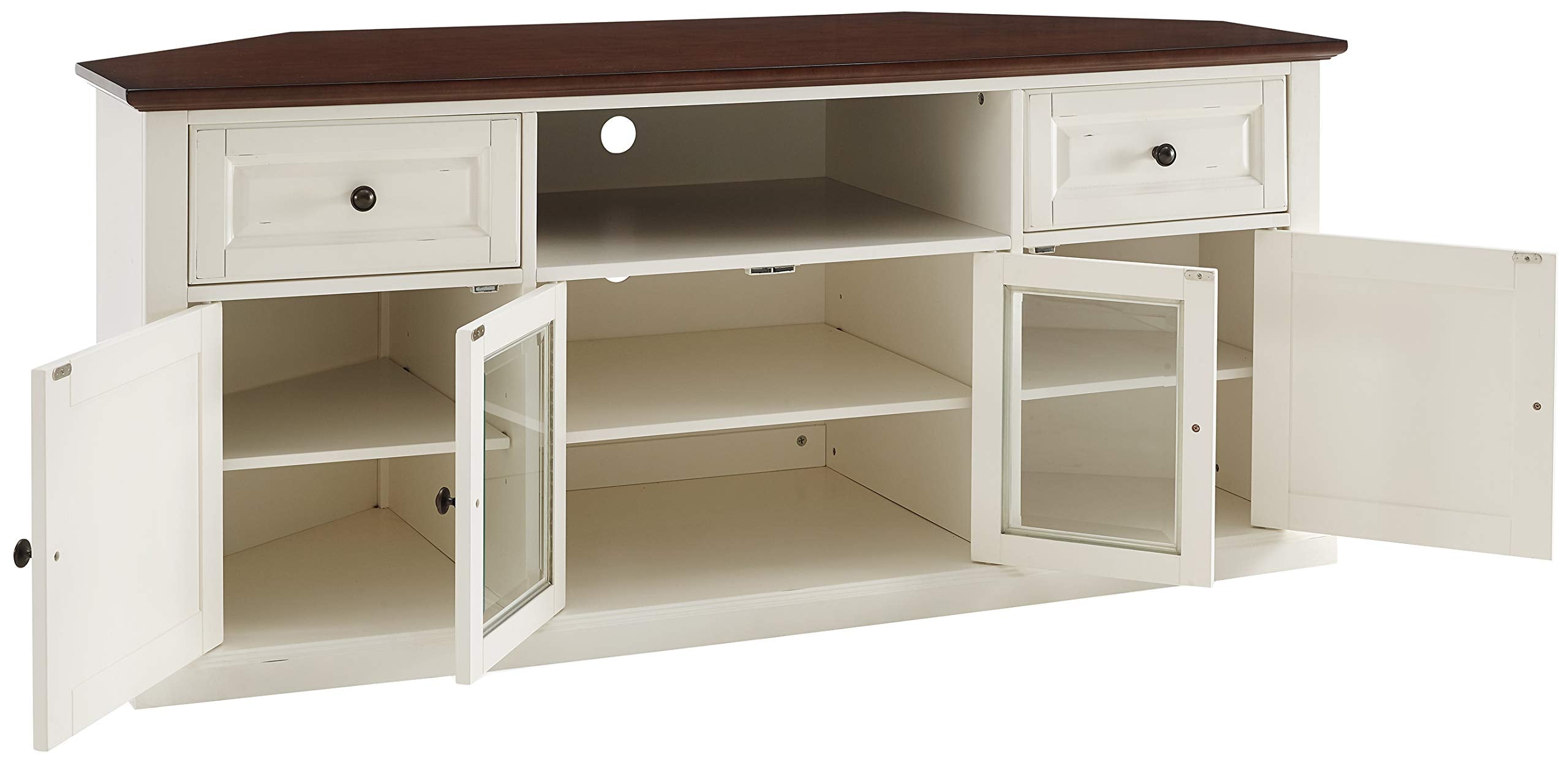 Crosley Furniture Corner Tv Stand For 65+ Inch Tvs, Entertainment Center With Adjustable Storage Shelves, Black