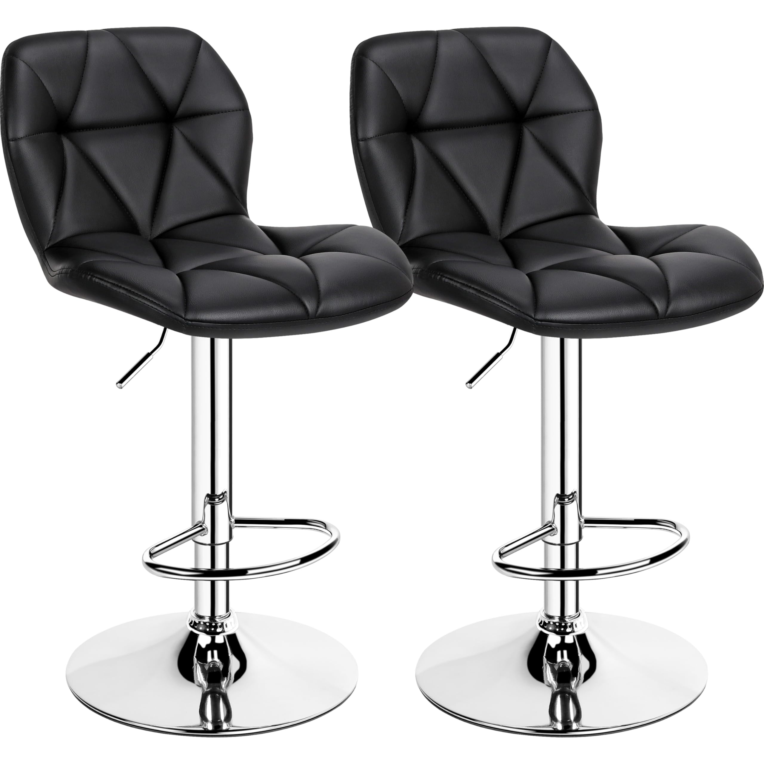 Yaheetech Bar Stools Set Of 2, Modern Adjustable Kitchen Island Chairs, Black Pu Leather Swivel Counter Stools For Bar, Kitchen Counter, Black