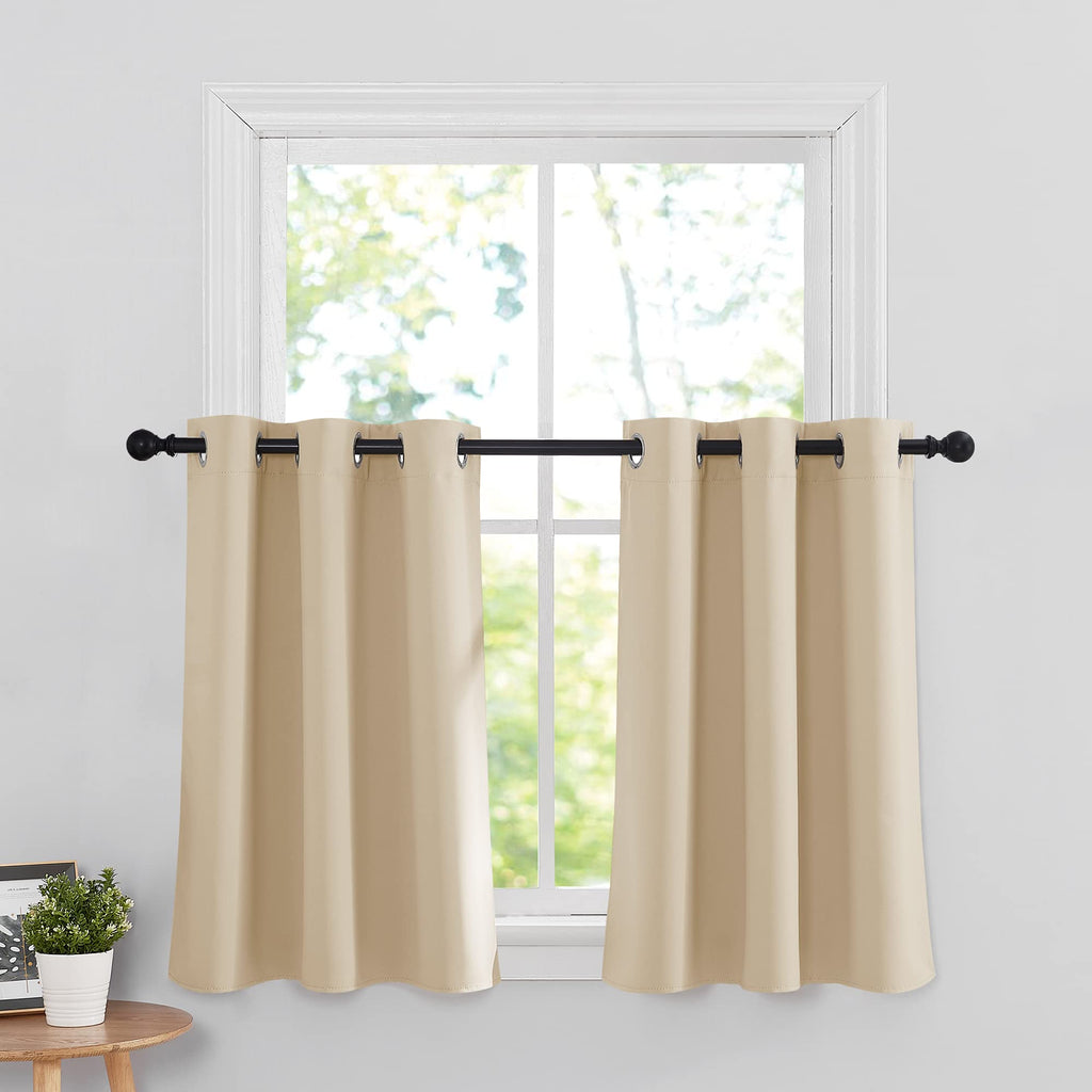RYB HOME Thermal Insulated Tiers Short Curtains for Living Room, Plain Ring Top Small Window Treatment Panels for Office/Kitchen