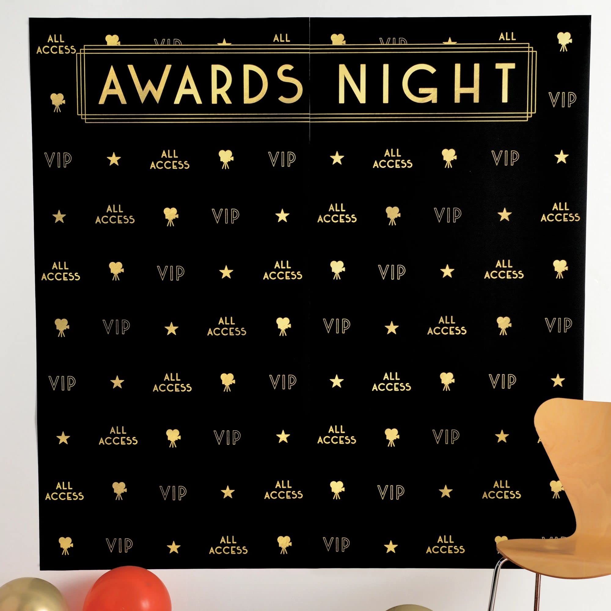 Awards Night Scene Setter Step & Repeat - 32.5' X 65' - Elegant Black & Gold Plastic Backdrop - Perfect For Glamorous Themed E