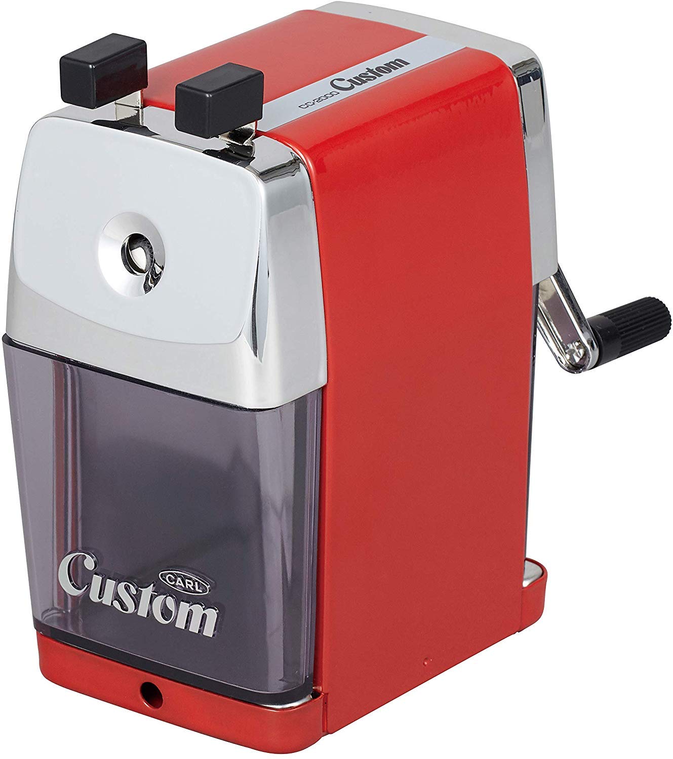 Carl Pencil Sharpener, Cc-2000, Custom, Red, 5-Point Selector. Manual, Quiet For Office And Home Desks, School Classroom