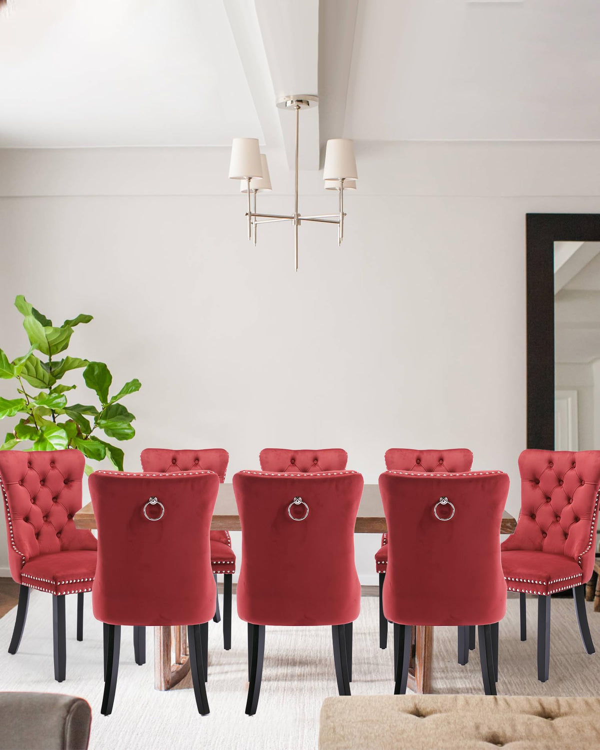 Vicbarley Velvet Dining Chair Set Of 8 Upholstered Tufted Dining Room Chair With Nailhead Trim And Solid Wood Legs For Kitchen,