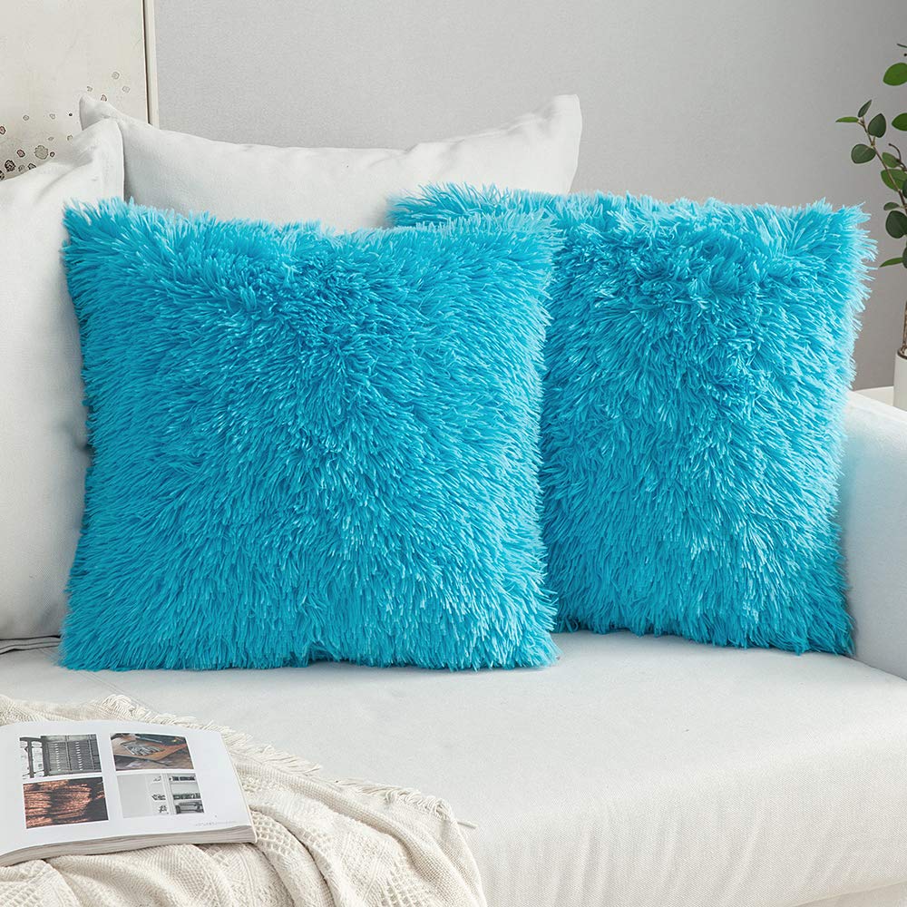 Miulee Pack Of 2 Luxury Faux Fur Fluffy Throw Pillow Covers Set Soft Deluxe Decorative Plush Fleece Pillowcases For Cushion Couc