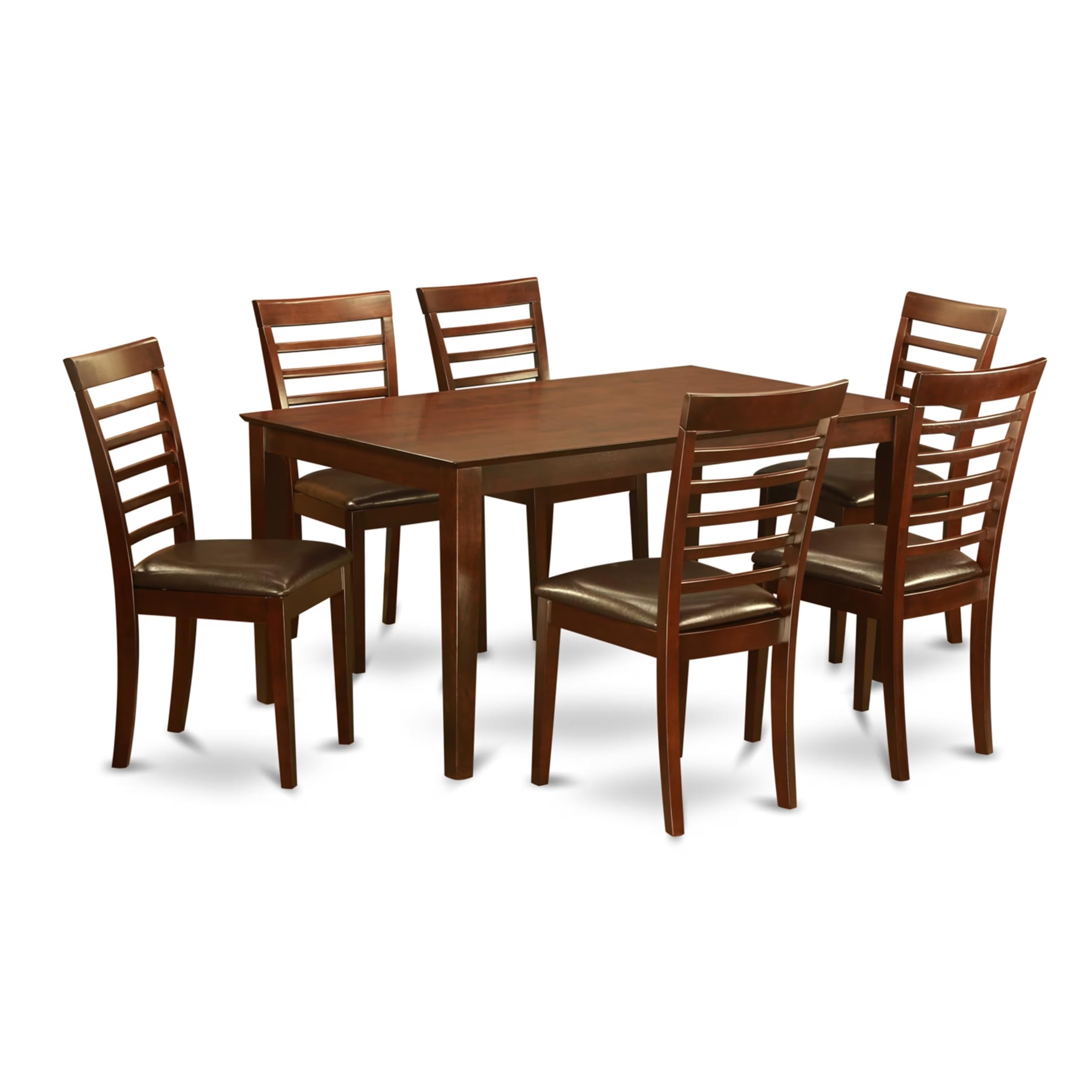 East West Furniture CAML7-MAH-LC 7 Piece Dining Room Table Set Consist of a Rectangle Wooden Table and 6 Faux Leather Kitchen Dining Chairs, 36x60 Inch, Mahogany