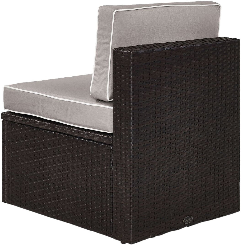 Crosley Furniture Palm Harbor Armless Outdoor Sectional Chair, Wicker Patio Chairs for Porch, Deck, Backyard, Brown with Gray Cushions
