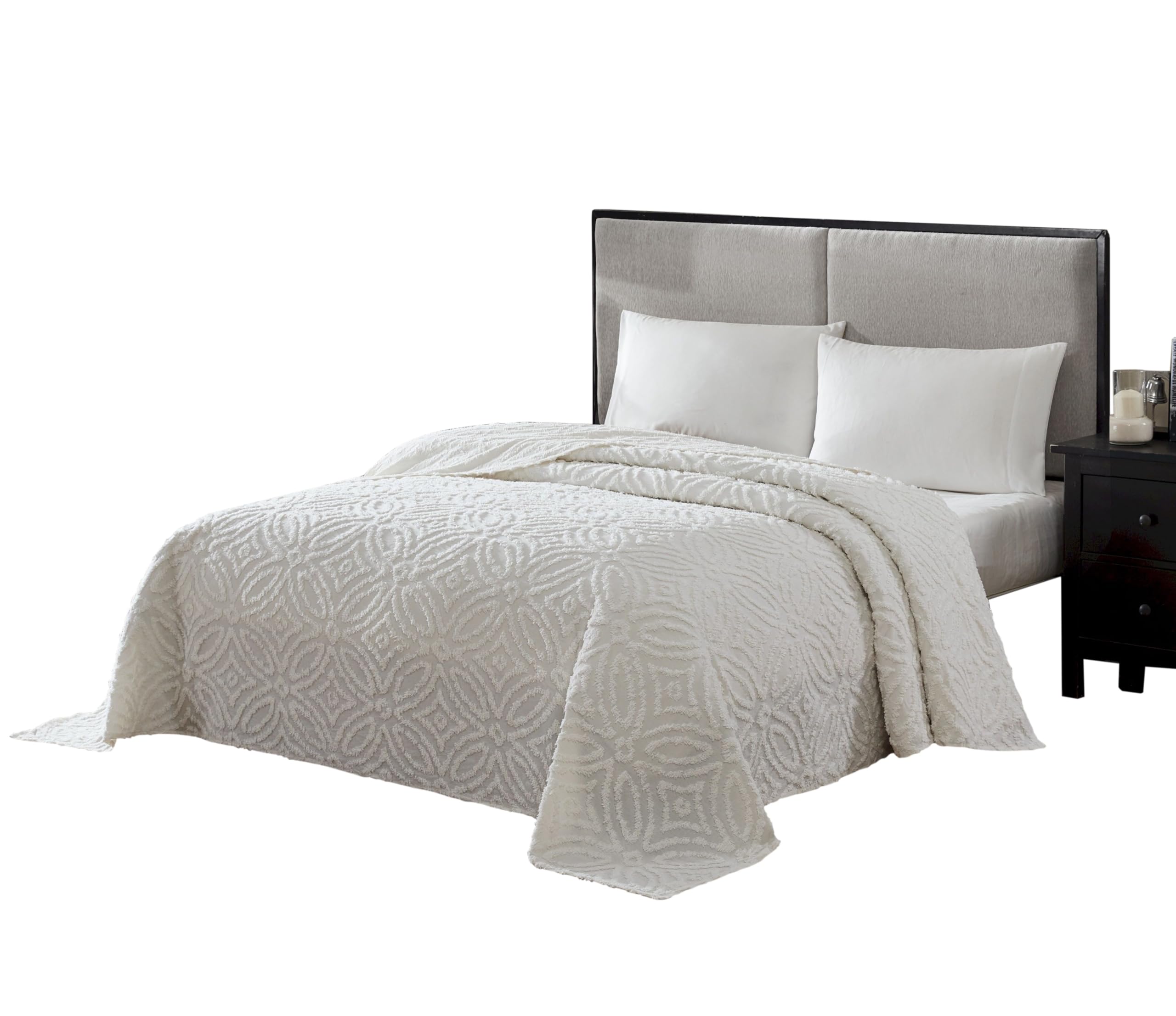 Beatrice Home Fashions Wedding Ring Chenille Bedspread, Queen, Ivory