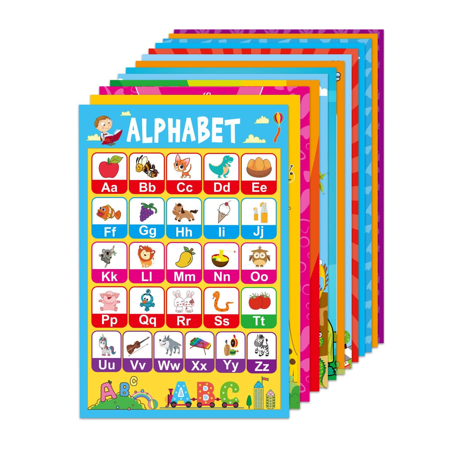 Adelulu 15 Educational Posters For Toddlers Kids Learning Alphabet Numbers Shapes Colors And More (15 Pack)