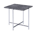 Benjara Contemporary Marble Top End Table With Trestle Base, Gray And Silver