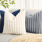 Decoruhome Faux Fur Throw Pillow Covers 20X20 Set Of 2, Decorative Soft Plush Striped Couch Pillow Covers With Velvet Back For Sofa, Bed, Living Room, Grey