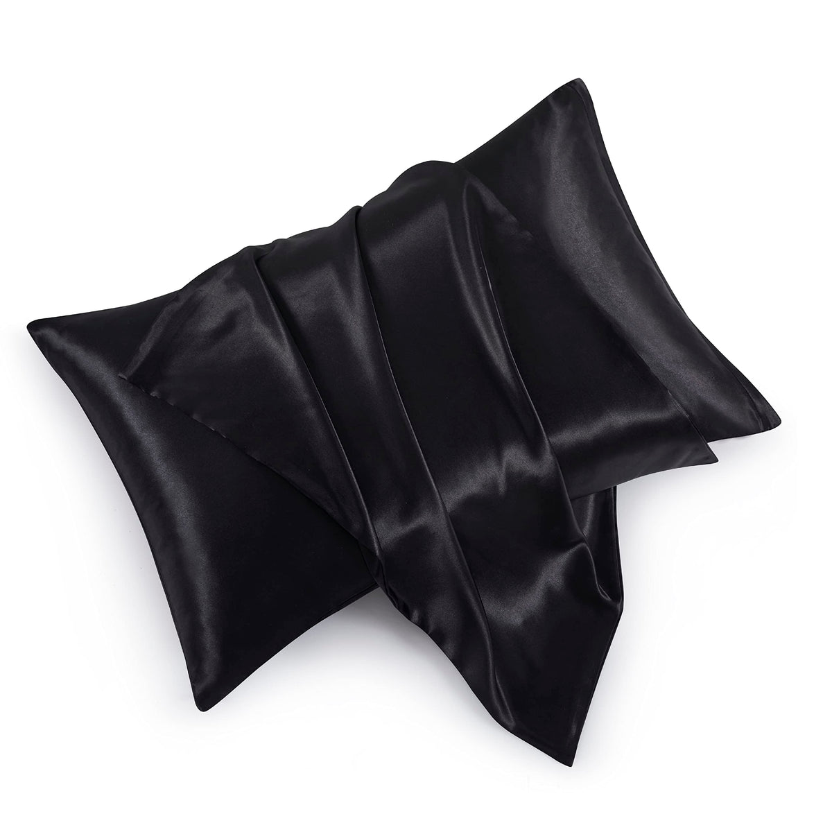 Hommxjf Satin Pillowcases With Zipper (20X30),Queen Size Pillowcases Set Of 2, Black Silk Pillowcase For Hair And Skin