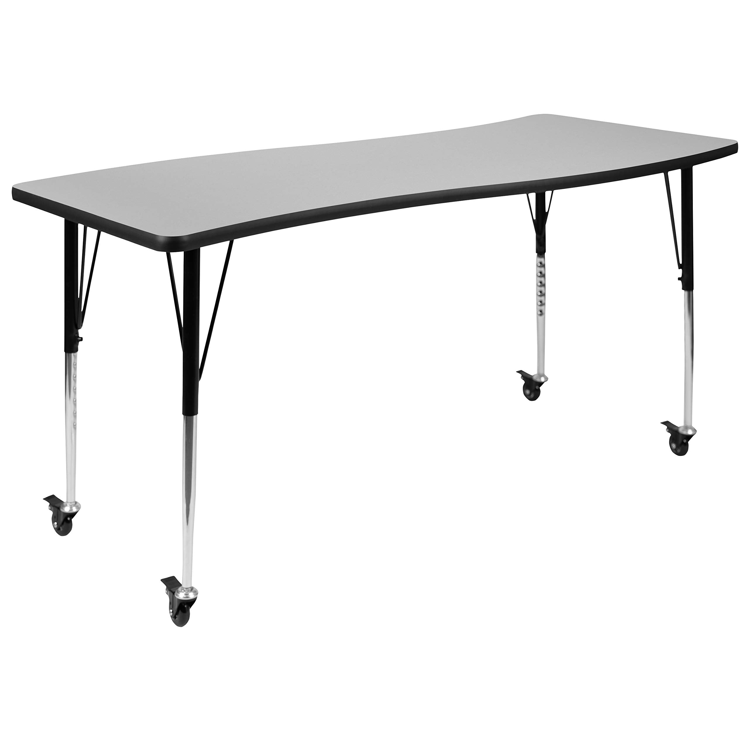 Flash Furniture Mobile 26&quot;W x 60&quot;L Rectangular Wave Collaborative Grey Thermal Laminate Activity Table - Standard Height Adjustable Legs