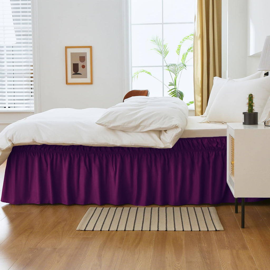 Meila Queen Bed Skirt, Wrap Around Ruffle Bed Skit For Queen Beds With 16 Inch Drop, Elastic Dust Ruffles Easy Fit Wrinkle & Fade Resistant, Purple