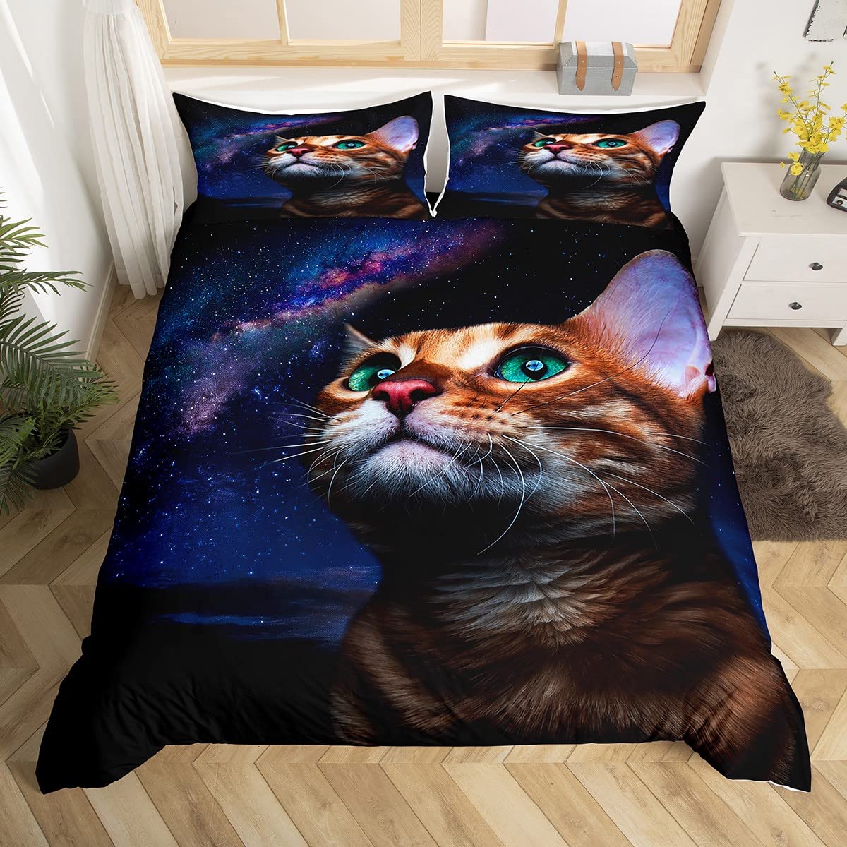 Feelyou Pet Print Duvet Cover Set Queen For Women 3D Cats Bedding Set Cute Animal Theme Comforter Cover With 2 Pillowcases Galax