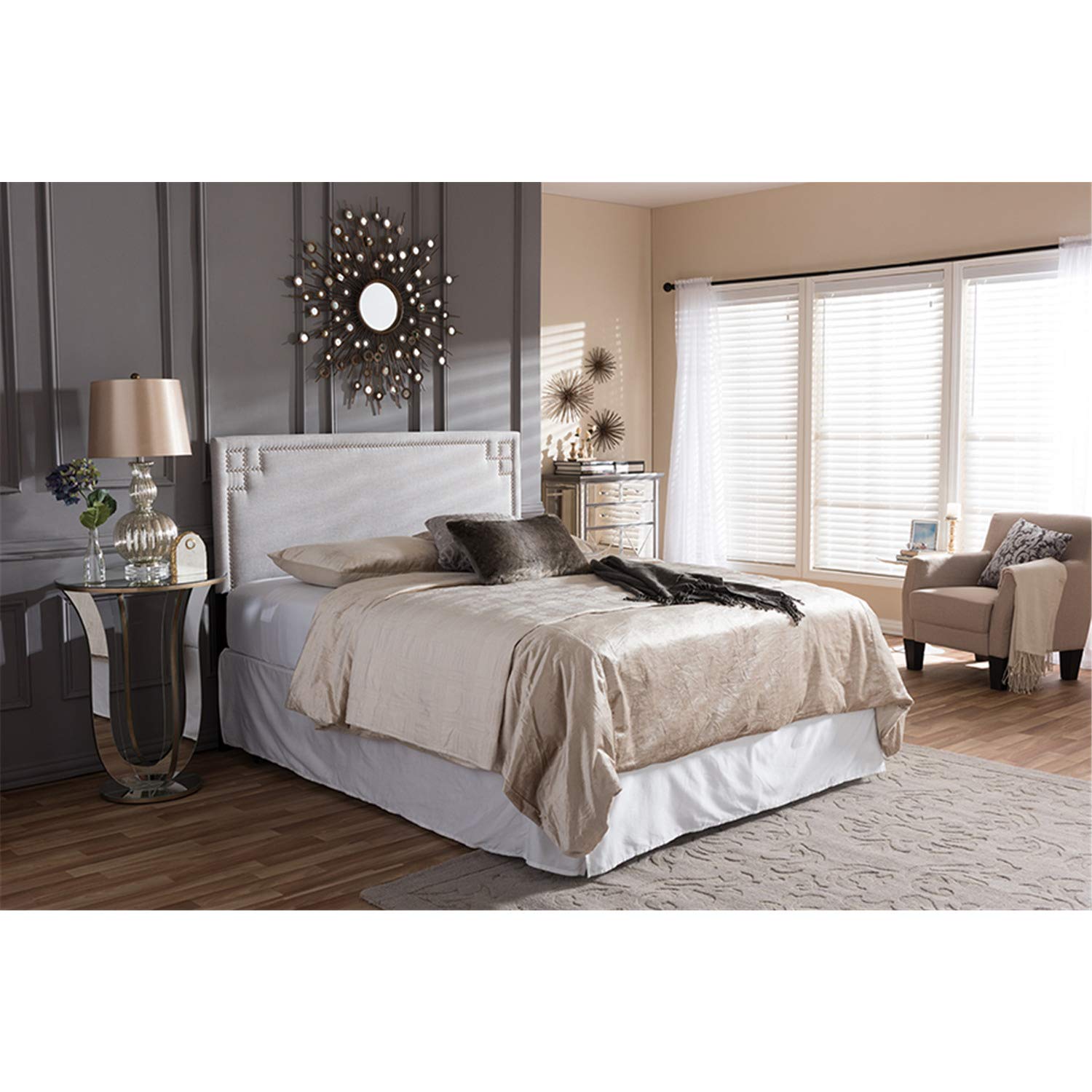 Baxton Studio Geneva Modern and Contemporary Greyish Beige Fabric Upholstered Twin Size Headboard