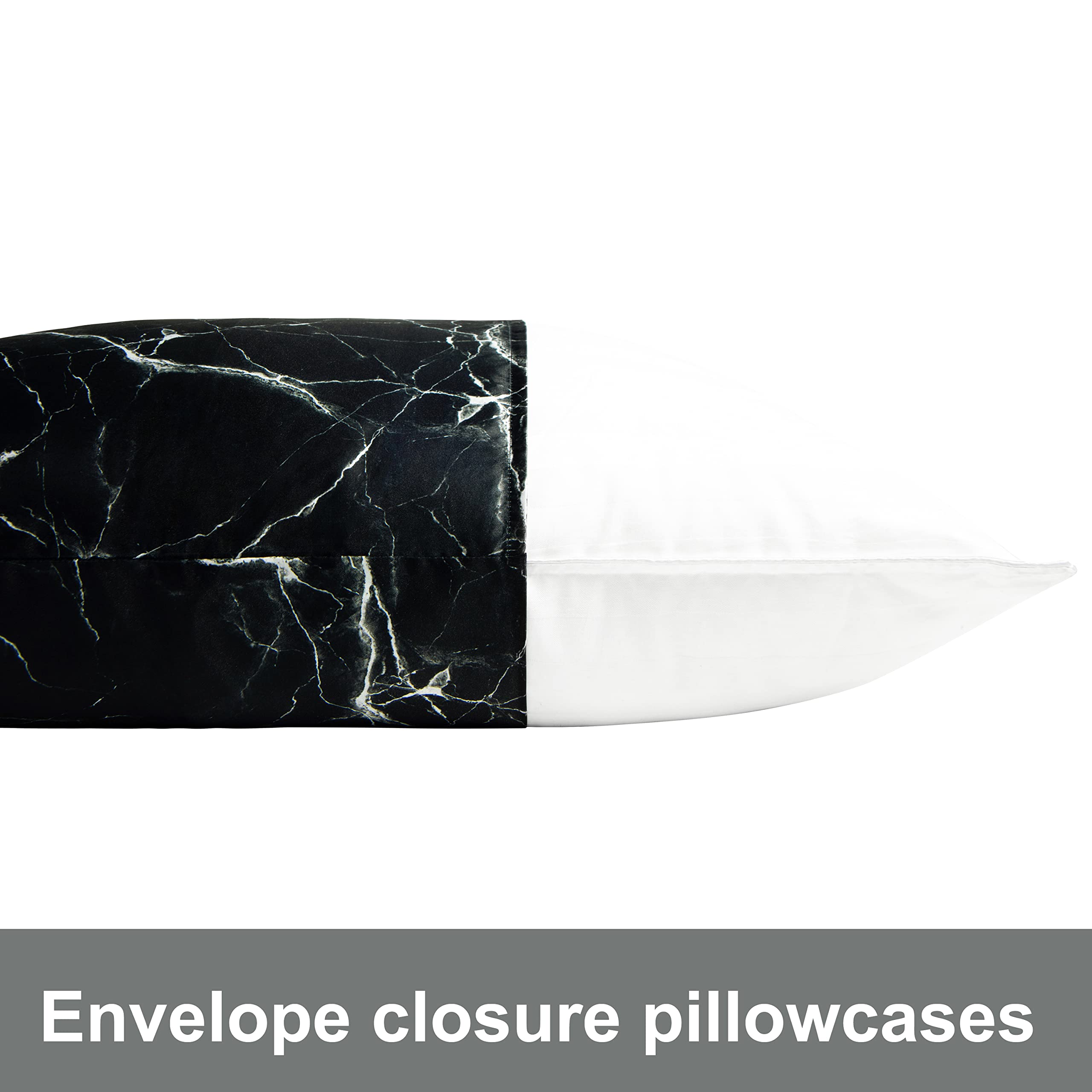 Ntbay 2 Pack Satin Standard Pillowcases For Hair And Skin, Luxurious And Silky Marbling Printed Pillow Cases With Envelope Closure, 20X26 Inches, Black