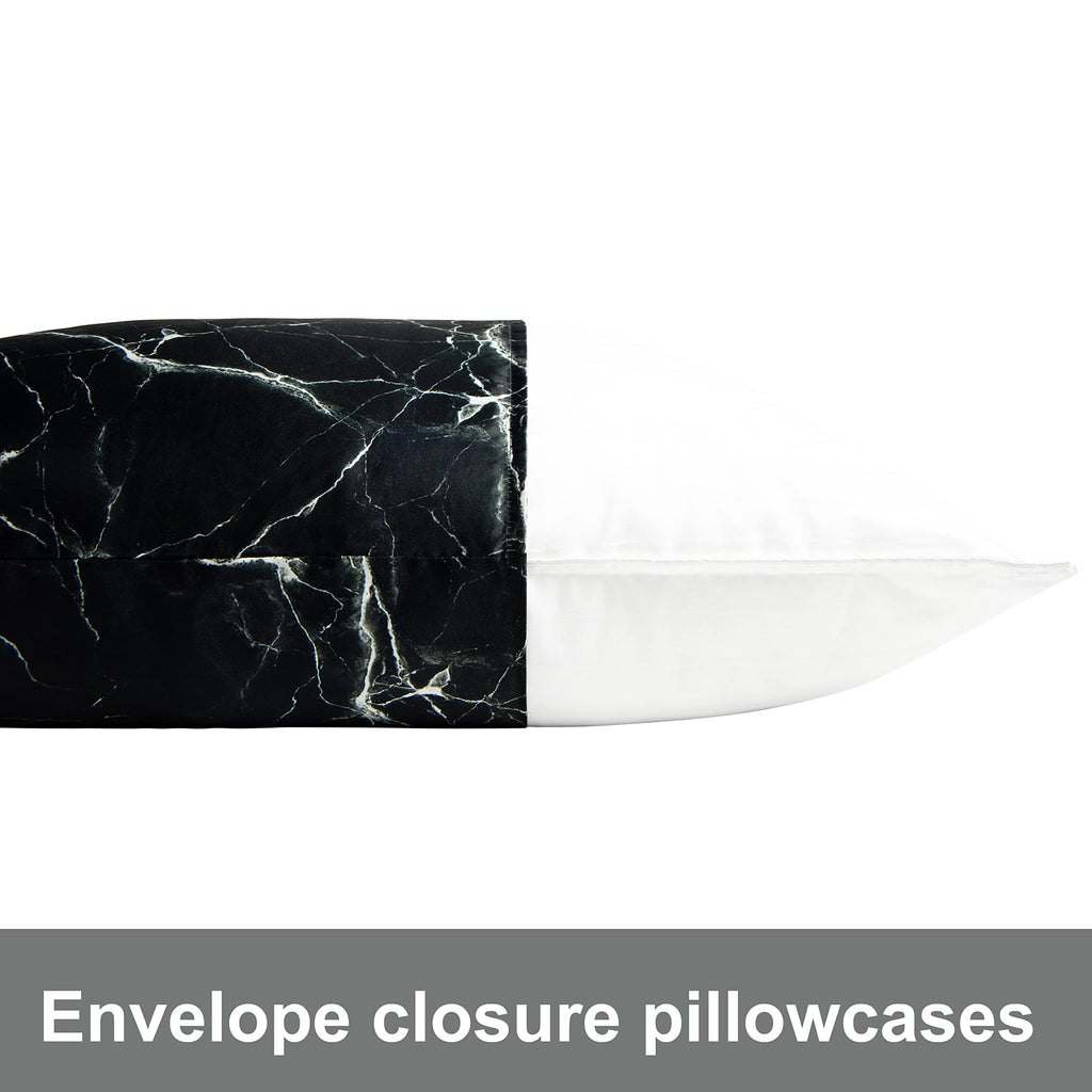 Ntbay 2 Pack Satin Standard Pillowcases For Hair And Skin, Luxurious And Silky Marbling Printed Pillow Cases With Envelope Closure, 20X26 Inches, Black