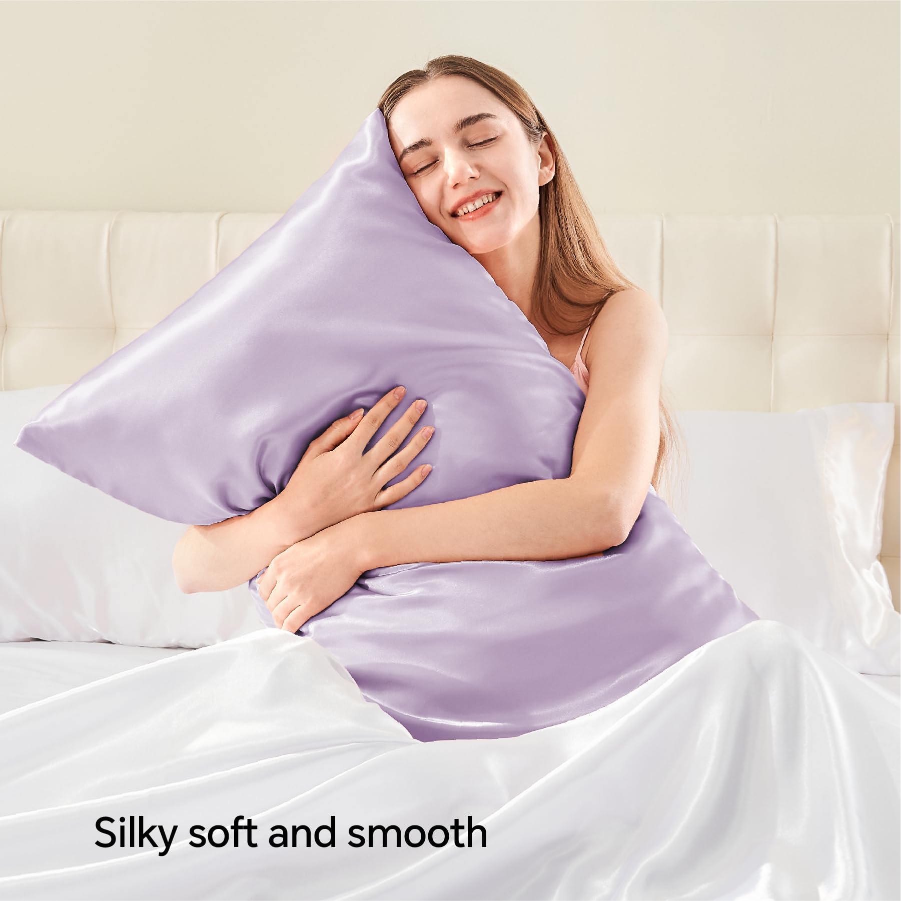 Bedelite Satin Pillowcase With Zipper, Lavender King Size Pillow Cases Set Of 2, Super Soft And Cooling Similar To Silk Pillow C