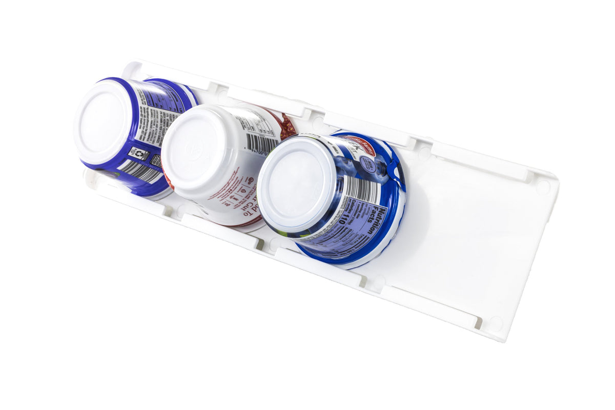 Storage Theory Yogurt Organizer for Fridge - Peel & Stick Fridge Storage Organizer - Holds up to 4 Wide-Mouth Vegan and Greek Yo