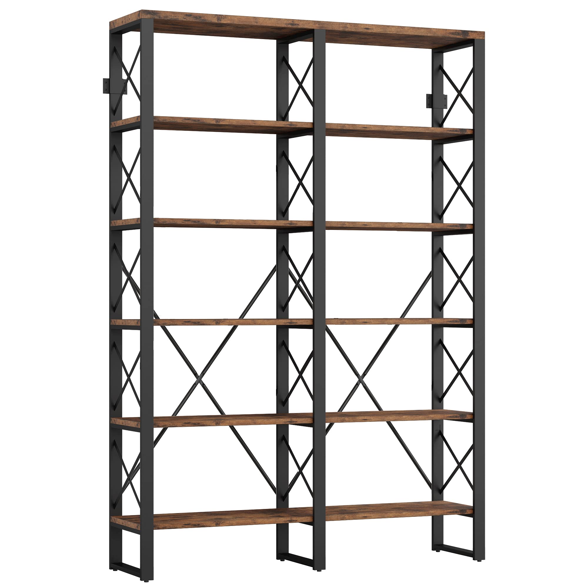 IRONCK Bookshelf Double Wide 6-Tier 76 H, Open Large Bookcase, Industrial Style Shelves, Wood and Metal Bookshelves for Home Off
