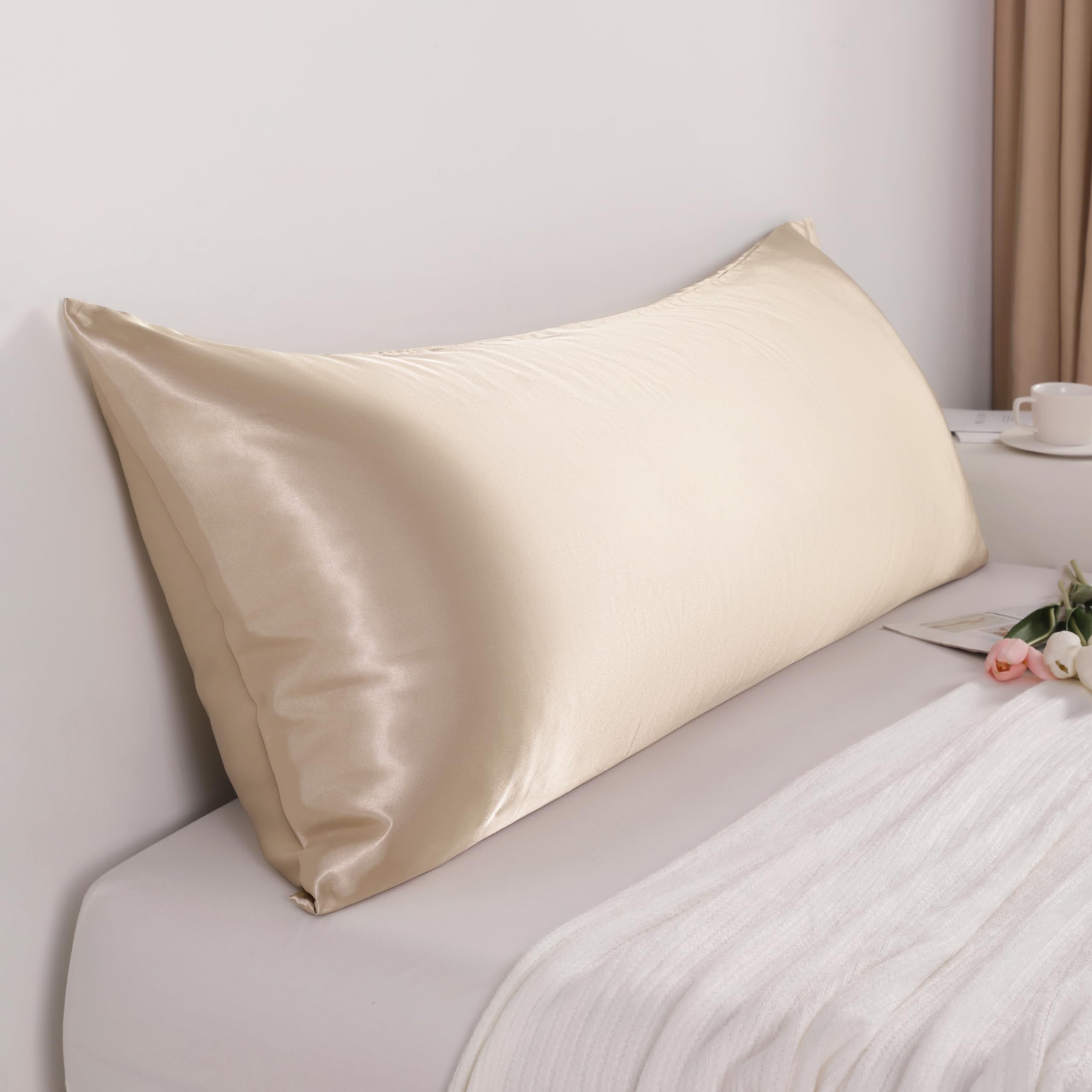 Ntbay Satin Body Pillowcase For Hair And Skin, Luxurious And Silky Pillow Case With Envelope Closure, 20X54 Inches, Taupe