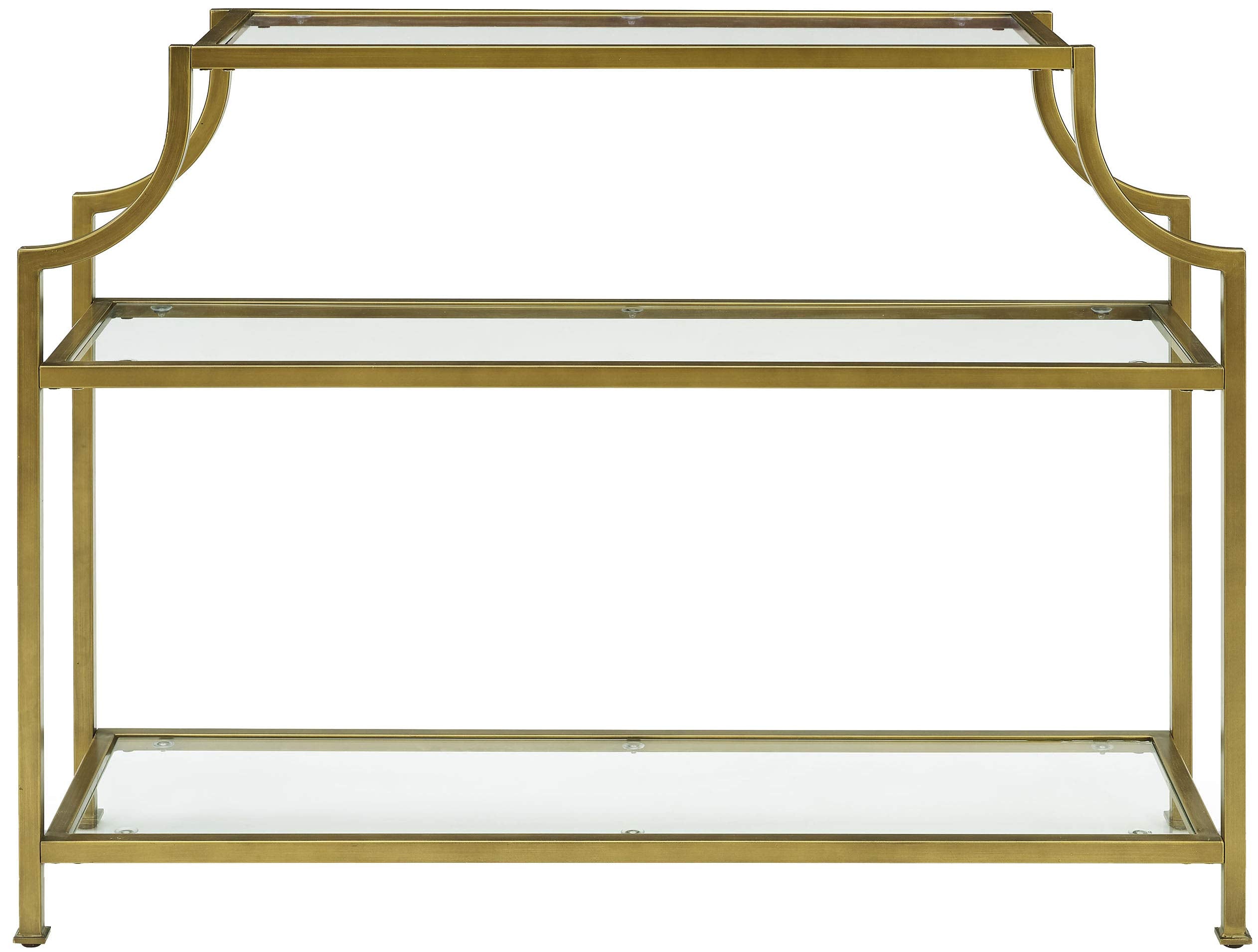 Crosley Furniture Aimee Sofa Console Table With Storage Shelves For Hall, Entryway, Or Living Room, Gold And Glass