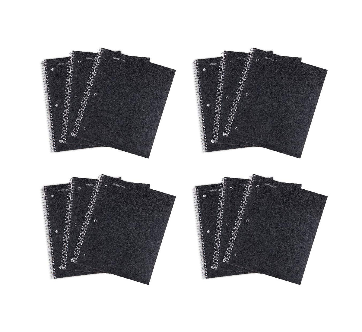 Mintra Office Durable Spiral Notebooks, 1 Subject, (Black, College Ruled 12Pk), 100 Sheets, Poly Pocket, Moisture Resistant Cove