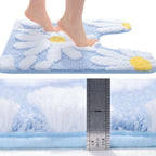 Qjhomo Toilet Rugs U Shaped, Blue Toilet Mat Cute Daisy Contour Bath Rug 20''X20'', Extra Thick Soft Machine Washable Toilet Car
