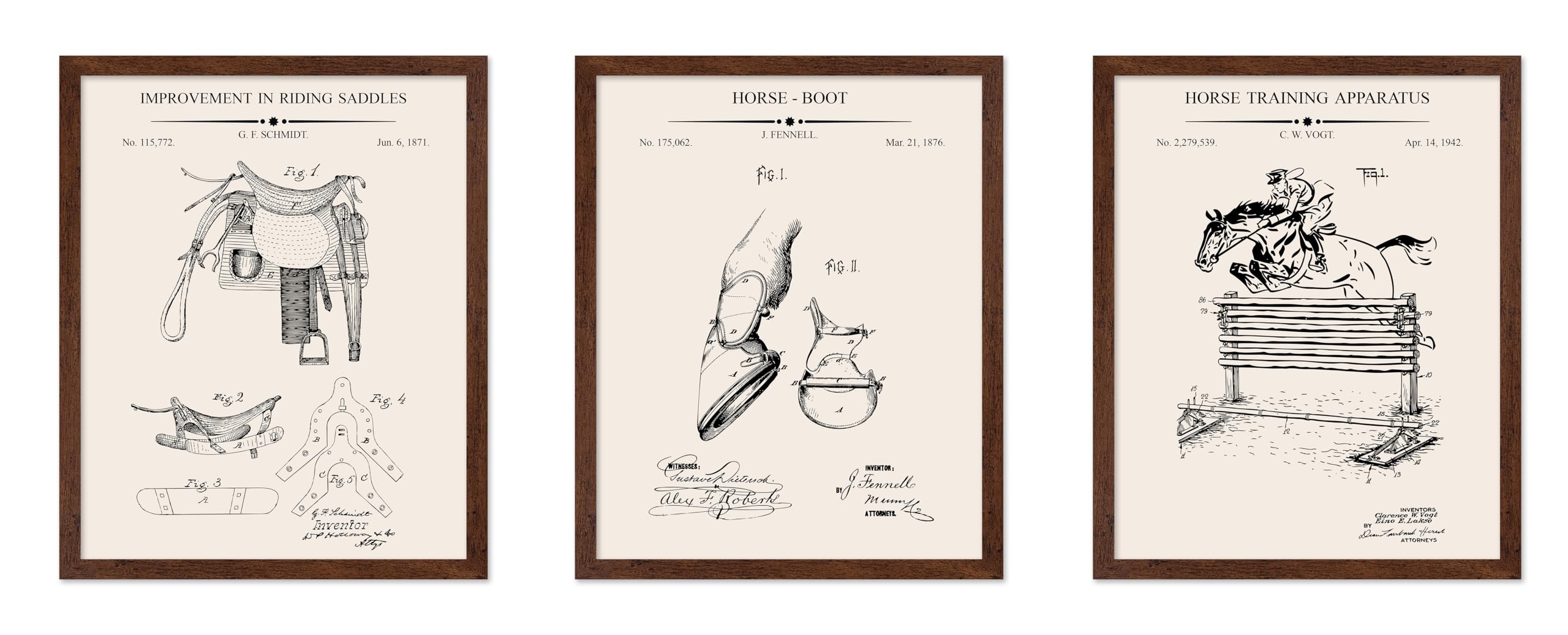 Poster Master 3-Piece Equestrian Blueprint Poster - Riding Saddles Patent Print - Horse Boot Art - Horse Training Apparatus - Sp