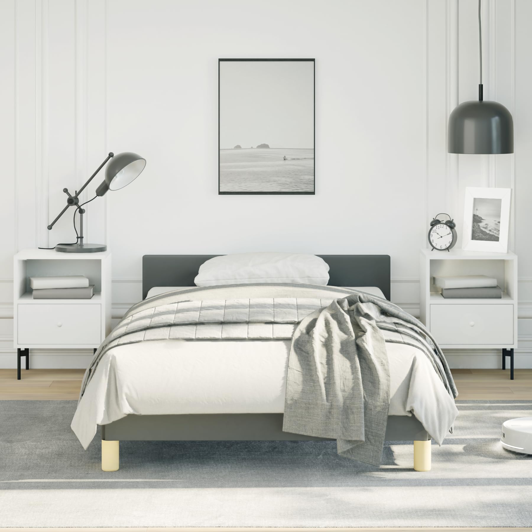 vidaXL Fabric Bed Frame Platform Bed, Scandinavian Style/Slats Support/No Box Spring Needed/Without Mattress/Easy Assembly, Dark Grey Twin Bed