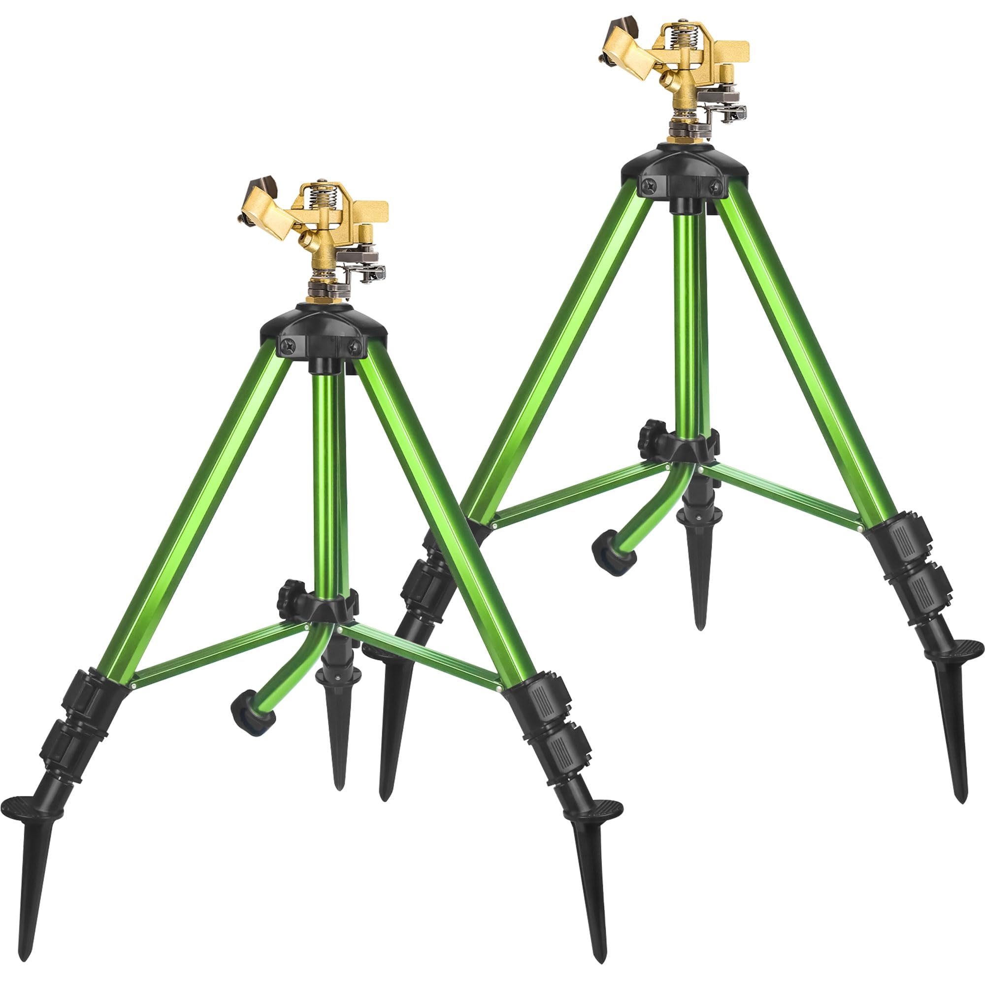 Triumpeek 2 Pack Impact Sprinkler On Tripod Base With Stakes, 360 Degree Large Area Coverage Irrigator With Extension Legs, Adju